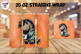 20 oz Sublimation Tumbler Wrap - Watercolor Sleepy Horse holding a Coffee